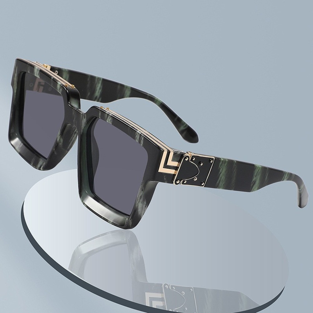 Oversized Square Sunglasses Men Green Marble  Fashion Eyewear Lentes Humbres New